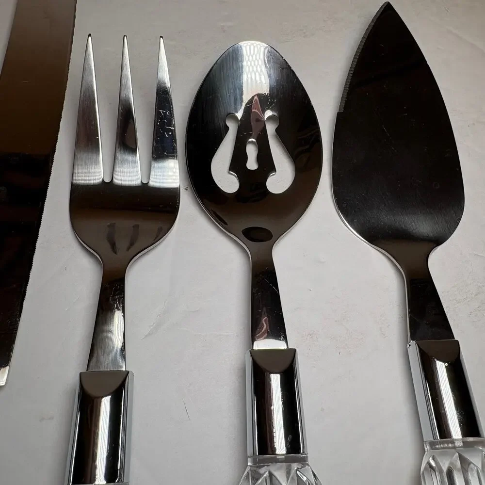 Vintage Bellamo 4-Piece Pc Serving Set Lucite Crystal Handles Knife Fork Spoon